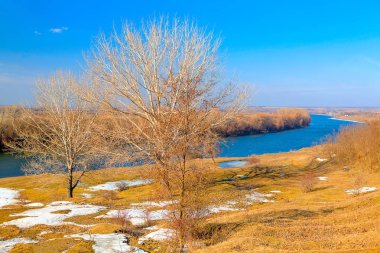 geç kış manzara nehir ve çayır 