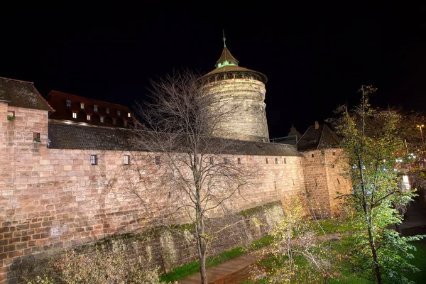 Casco Antiguo Nuremberg Frauentorturm Noche — Foto de Stock