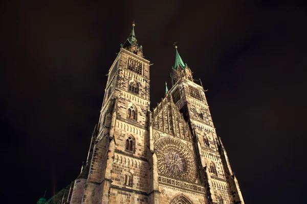 Cathédrale Saint Lorenz Nuremberg Dans Nuit — Photo