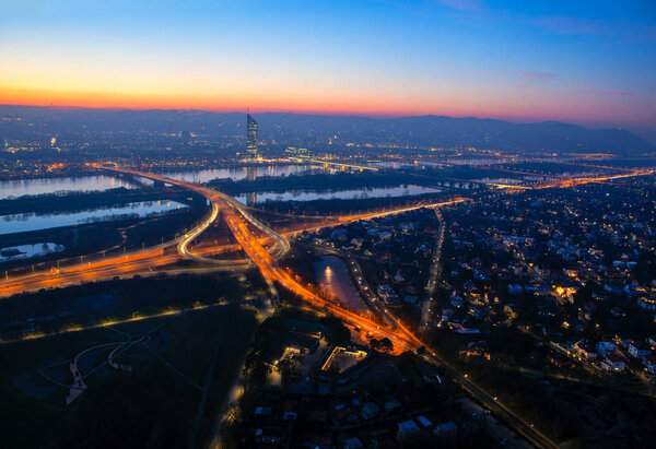 Aerial view of Vienna city in the evening