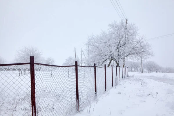 Snowy Weather Rustic Fence Winter — 스톡 사진