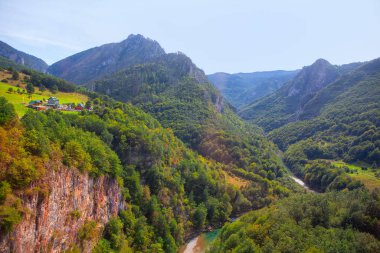mountains scenery with village situated on the hill 