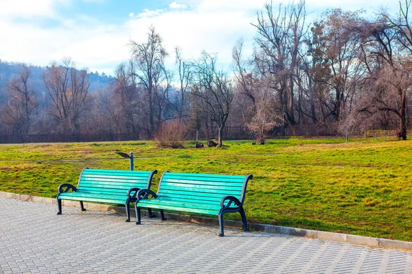 Parque Sem Pessoas Banco Vazio — Fotografia de Stock