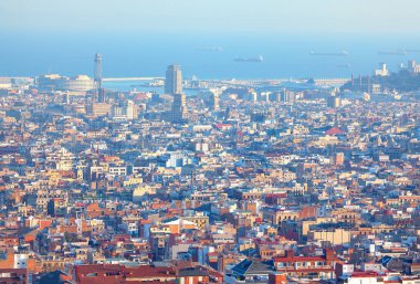 Yukarıdan modern Barselona panoramik şehir manzarası 