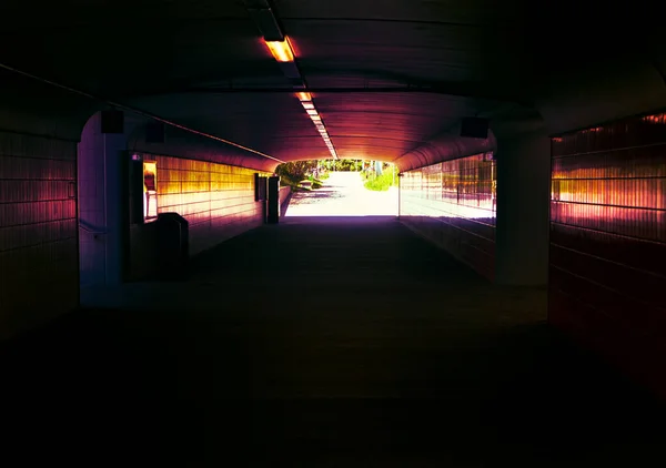 Pedestrian Illuminated Tunnel Natural Natural Light End — Stock Photo, Image