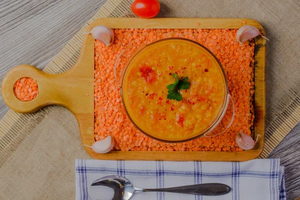 Традиционный Чечевичный Горячий Суп Чечевичный Суп Вегетарианский Суп Бобовый Суп — стоковое фото