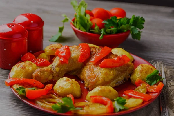 chicken with vegetables,chicken leg with vegetables,thigh chicken,chicken baked