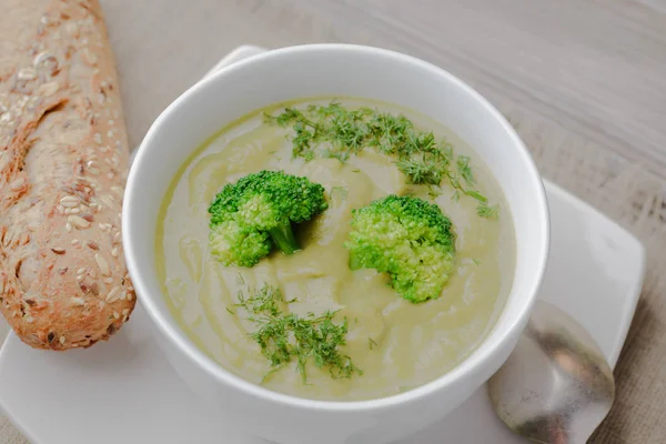 Zuppa Crema Verde Purea Broccoli Zuppa Crema Vegetariana Broccoli — Foto Stock