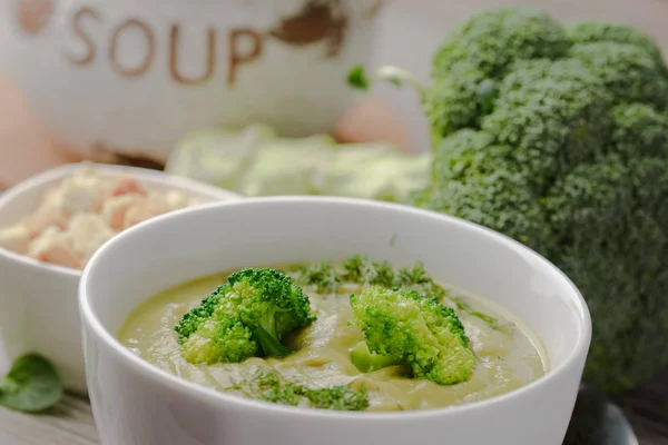 Зеленый Кремовый Суп Пюре Брокколи Вегетарианский Кремовый Суп Брокколи — стоковое фото