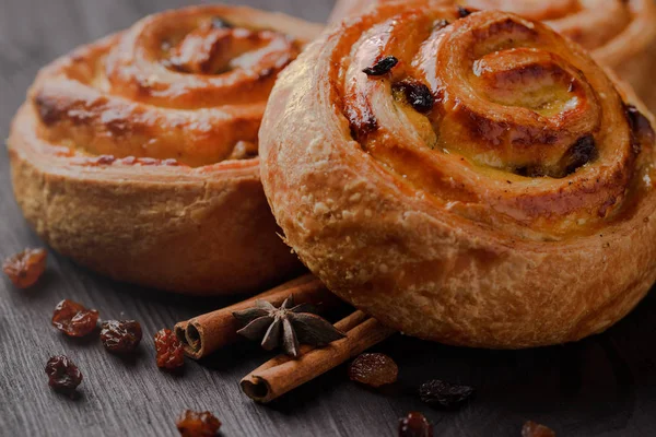 Bun Raisins Cinnamon Hot Bun Homemade Baking — Stock Photo, Image