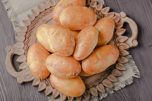 Meat Pies Brioche Meat Homemade Buns Grandmother Rolls Classic Buns — Stock Photo, Image