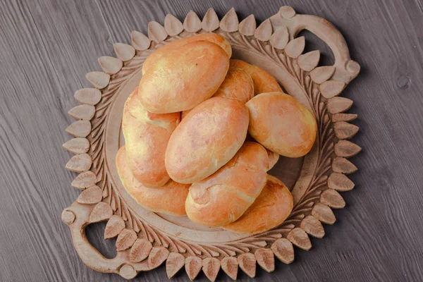 Tortas Carne Brioche Com Carne Pães Caseiros Rolos Avó Pães — Fotografia de Stock