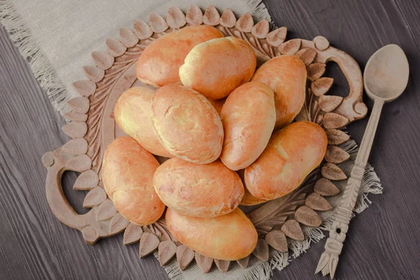 Tortas Carne Brioche Com Carne Pães Caseiros Rolos Avó Pães — Fotografia de Stock