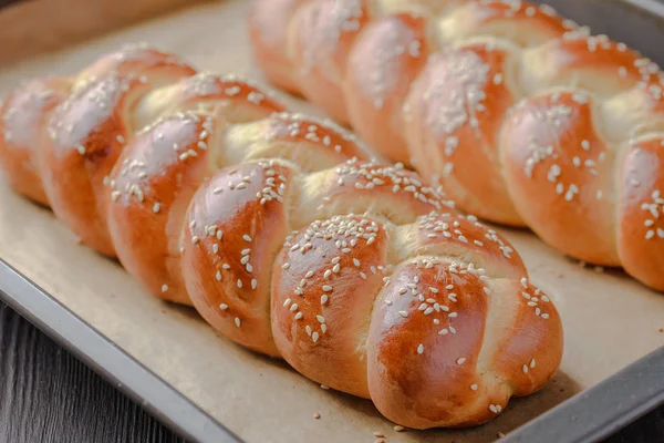 Chały Żydowskiej Chleb Domowe Wypieki Tradycyjnej Żydowskiej Chleb Wypieki Żydowskiej — Zdjęcie stockowe