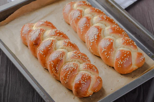 Challah Jewish Bread Homemade Baking Traditional Jewish Bread Jewish Pastries — Stock Photo, Image