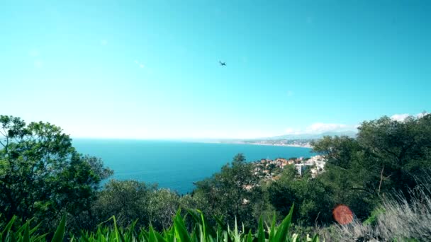 Plane landing in Nice airport cote dazur. Sea and sun. — Stock Video