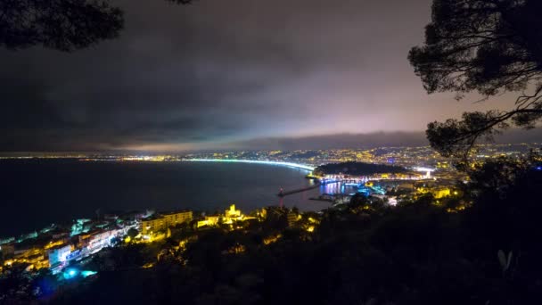 Timelapse de la noche Niza Francia panorama en 4K — Vídeo de stock