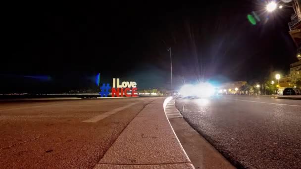 Eu amo o logotipo Nice e Night Traffic Timelapse de Nice França — Vídeo de Stock