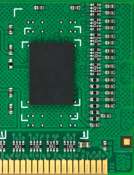 Closeup One Chip Space Text Green Pcb — Stock Photo, Image