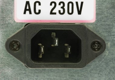 Bilgisayar güç kaynağı Ac 230v arkası elektrik soketine closeup