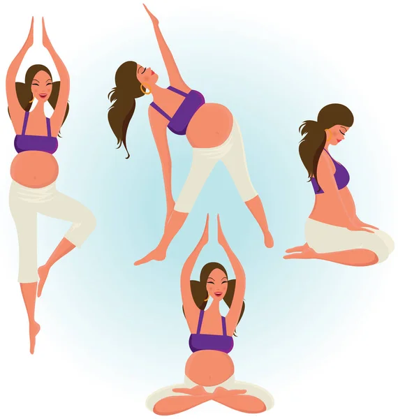 Wanita Hamil Yang Berolahraga Dengan Yoga - Stok Vektor