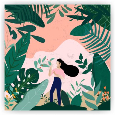 Botanik Ormanı arka planında şirin bir kız.