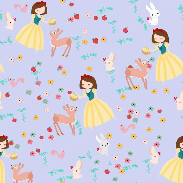 Linda Princesa Dibujos Animados Animal Salvaje Patrón Sin Costuras — Vector de stock