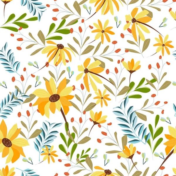 Słodki Słodki Żółty Niebieski Tropikalny Kwiat Bezszwowy Wzór Ilustracje Stockowe bez tantiem
