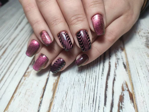 Beautiful nail art manicure on the background — 스톡 사진