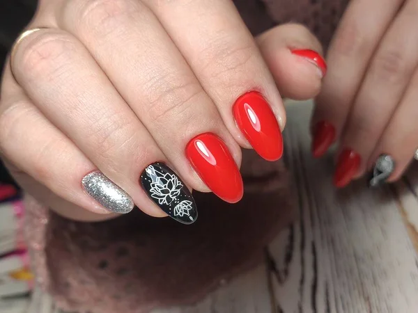 Moda Manicure Paznokci Pięknym Tle Tekstury — Zdjęcie stockowe