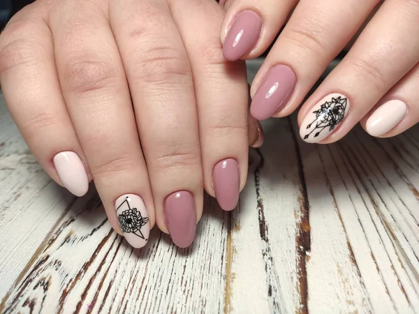 Mooie Nail Art Manicure Achtergrond Van Een Modieuze Textuur — Stockfoto