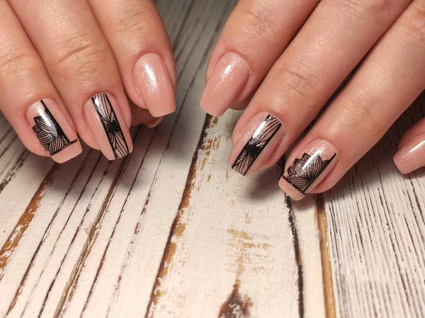 Projekt Sexy Różowy Manicure Długie Piękne Paznokcie — Zdjęcie stockowe