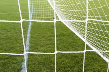 Futbol gol yeşil çimenlerin üzerinde net