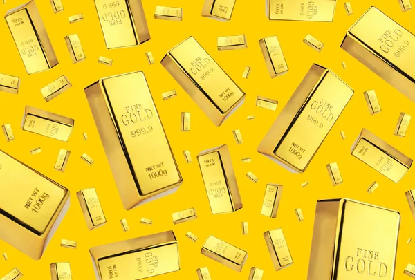 Gold bars rain on golden — Stock Photo, Image