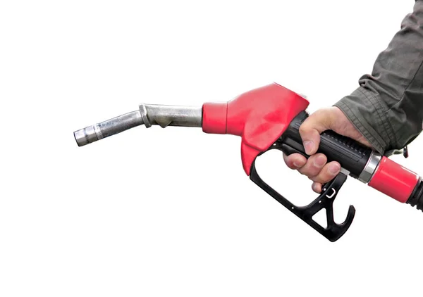 Homme tenant la pompe à carburant — Photo