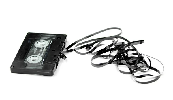 Cassetta audio con groviglio di nastro — Foto Stock