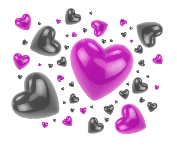 Mor ve siyah sevgi kalpleri — Stok fotoğraf