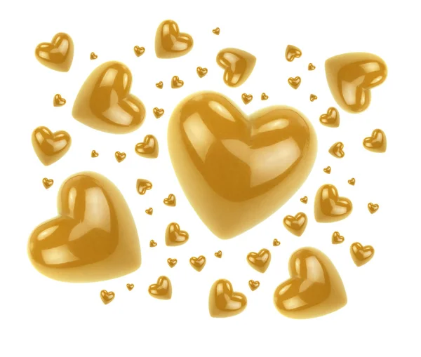 Золотые сердца любви — стоковое фото