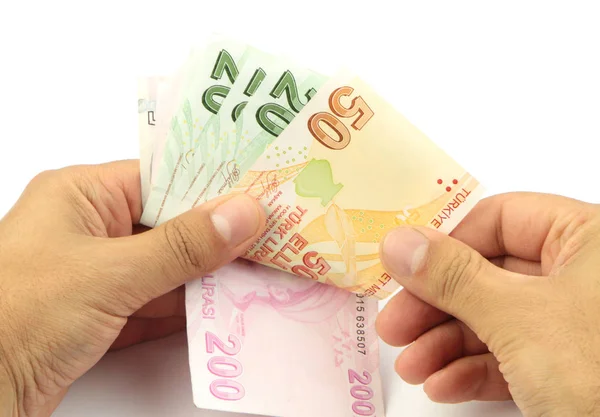 Counting money .Turkish banknotes. — Stock Photo, Image