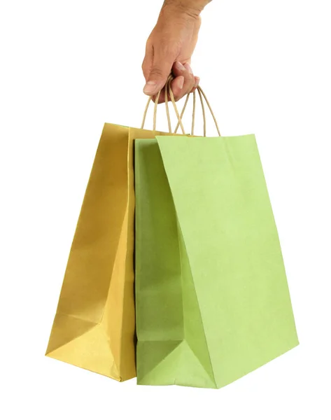 Homem mão carrega sacos de compras — Fotografia de Stock