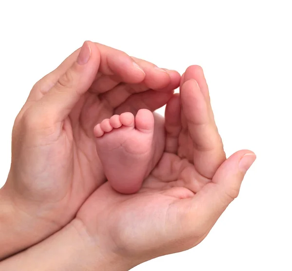 Pie de bebé en manos de madre — Foto de Stock