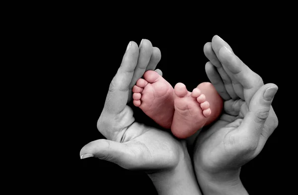 Bebé pies en las manos — Foto de Stock