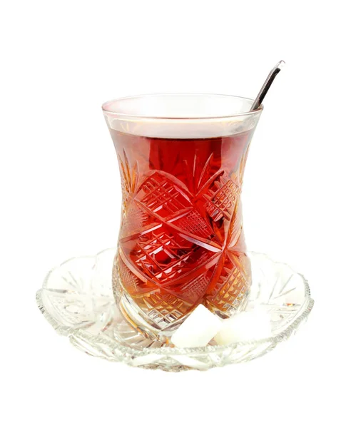 Turkish tea with traditional crystal glass — Stock Photo, Image