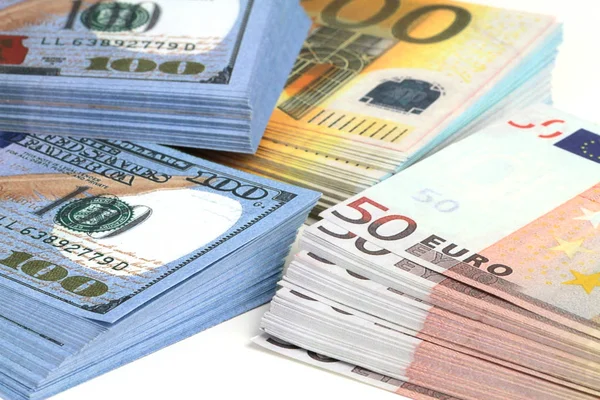 Banconote in euro e dollari — Foto Stock