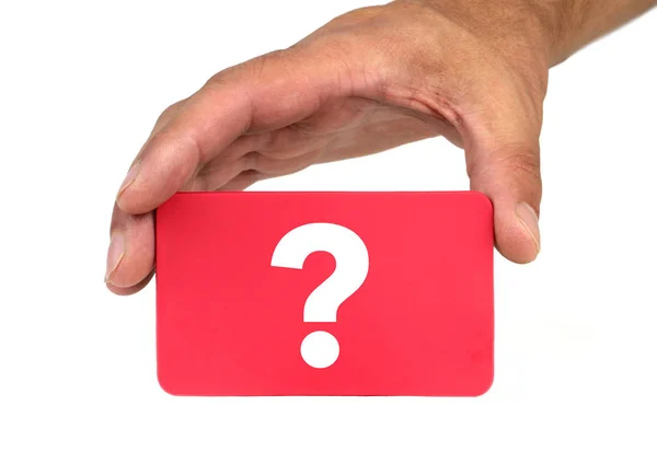 Hand holding and showing a red card with " QUESTION MARK " — Stock Photo, Image
