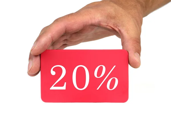 Hand holding and showing a red card with " 20% " text — Stock Photo, Image