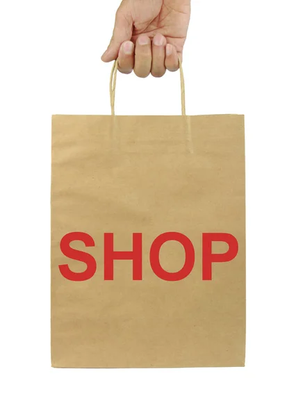 Shoppingväska med "Shop" text — Stockfoto