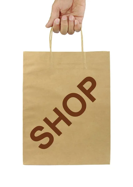 Shoppingväska med "Shop" text — Stockfoto