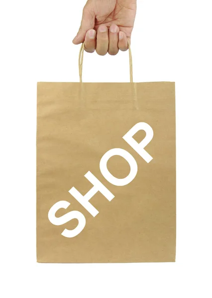 「ショップ」テキスト付きショッピング バッグ — ストック写真