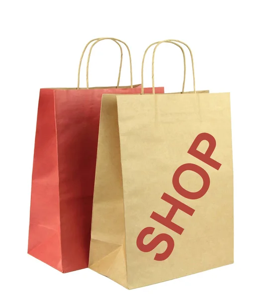 Két bevásárló táska "Shop" szöveg — Stock Fotó